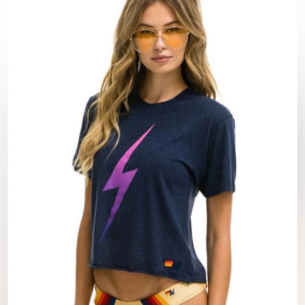 Aviator Nation Bolt boyfriend tee Blue Size XS EUC - Picture 2 of 9